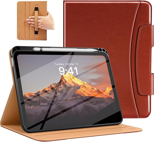 MoKo for iPad (A16) 11th Generation Case 11 inch 2025, iPad 10th Generation Case 10.9" 2022 with Pencil Holder & Pocket, Premium Leather Folio Stand Cover, Multiple Viewing Angles, Reddish Brown