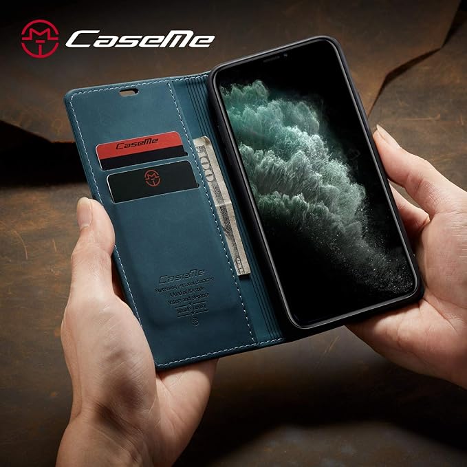 for iPhone 11 Pro Max Case, Flip Wallet Leather Case with Card Holder Magnetic Closure Shockproof Kickstand Protective Phone Cases Cover for iPhone 11 Pro Max, Blue-Green