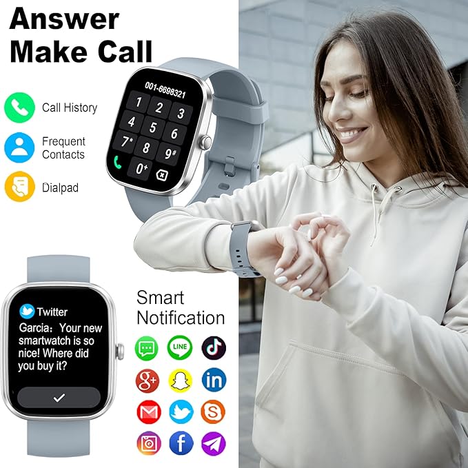 Smart Watch(Answer/Make Call), 1.91" Smartwatch for Men Women, 2025 NEW Fitness Watch with 110+ Sport Modes, Fitness Activity Tracke with Pedometer/Sleep Monitor/Heart Rate/IP68 Waterproof,Silver Grey