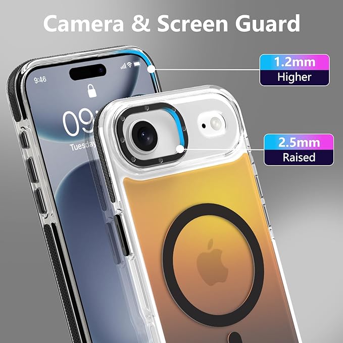 MOWIME Magnetic Case for iPhone Air [Compatible with Magsafe] [Cute Fashion Fluorescent Design] [1 Screen Protector] Slim Translucent Matte Case for iPhone Air 6.5" 2025, Black