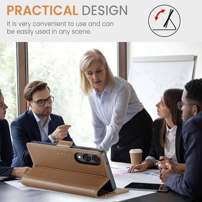 for Samsung Galaxy S25 Edge Case, Premium PU Leather Wallet Case Flip Cover with [RFID Blocking][Card Holder][Stand Function] Shockproof Protective for Samsung Galaxy S25 Edge, Brown