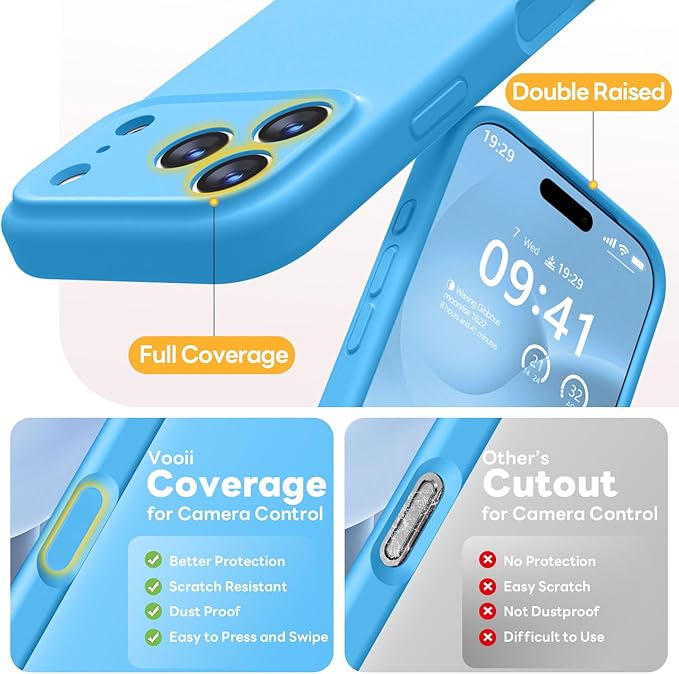 Vooii Magnetic Compatible with iPhone 17 Pro Case (Compatible with Magsafe) (Upgraded Camera Protection) Liquid Silicone Shockproof Full Body Protective Phone Cover for Women Men, Blue, 6.3”
