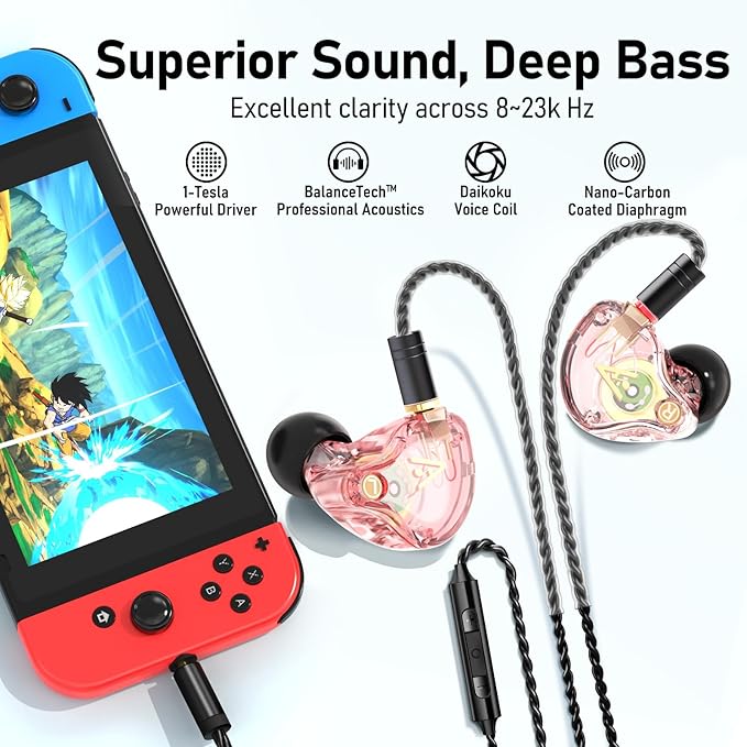 Vibes 202M Wired Earbuds - HiFi in Ear Monitor Headphones - Noise-Isolating Ear Buds w/ Mic - Clear Sound, Deep Bass & Comfort-Fit Gaming Earphones - MMCX to 3.5mm & Silver Plated Cord, Carrying Case