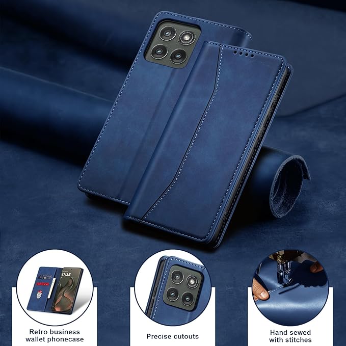 Jasonyu Flip Wallet Case for Motorola Edge (2025)/Edge 60/60 Pro/60 Fusion,Leather Magnetic Folio Cover with Card Holder,Kickstand - TPU Shockproof Durable Protective Phone Case,Blue