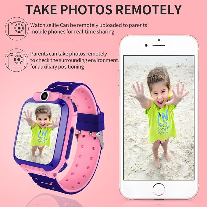 2G Kids GPS Watch, Waterproof Smart Tracker for Boys Girls Ages 3-12 - 2-Way Calling, SOS Button, No Games, 7-Day Battery, Birthday Gift (Pink)