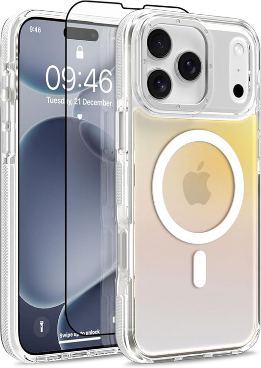 MOWIME Magnetic Case for iPhone 17 Pro Max [Compatible with Magsafe] [Cute Fashion Fluorescent Design] [1 Screen Protector] Slim Translucent Matte Case for iPhone 17 Pro Max 6.9" 2025, White