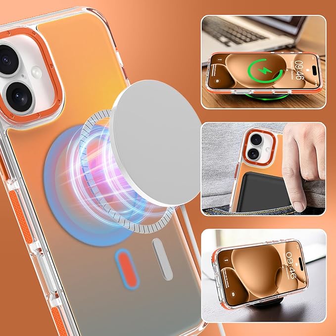 MOWIME Magnetic Case for iPhone 17 [Compatible with Magsafe] [Cute Fashion Fluorescent Design] [1 Screen Protector] Slim Translucent Matte Case for iPhone 17 6.3" 2025, Orange