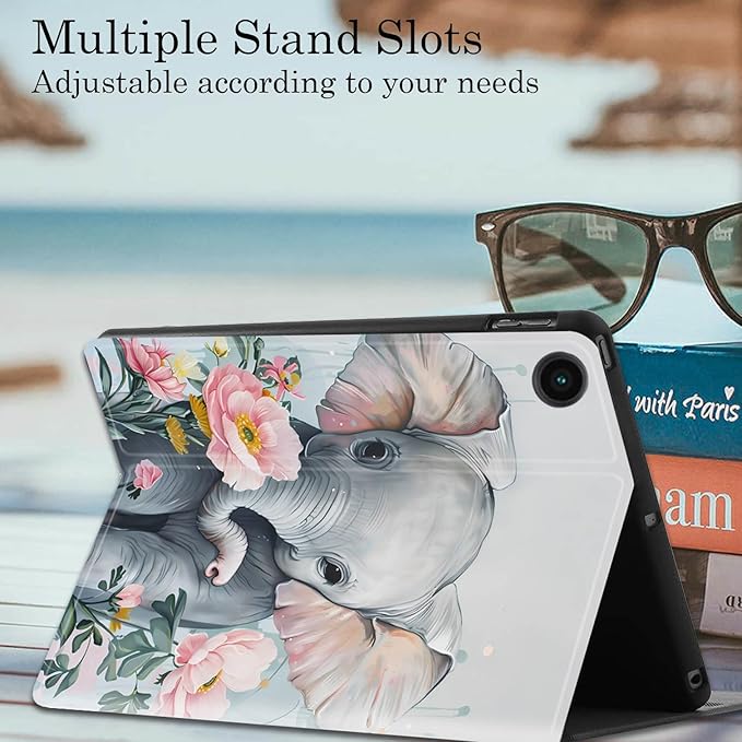 Case for Samsung Galaxy Tab A9+ 11 Inch 2023 Release (SM-X210/X216/X218), Adjustable Stand Auto Wake/Sleep Smart Case for Galaxy Tab A9 Plus Tablet - Little Elephant Flower