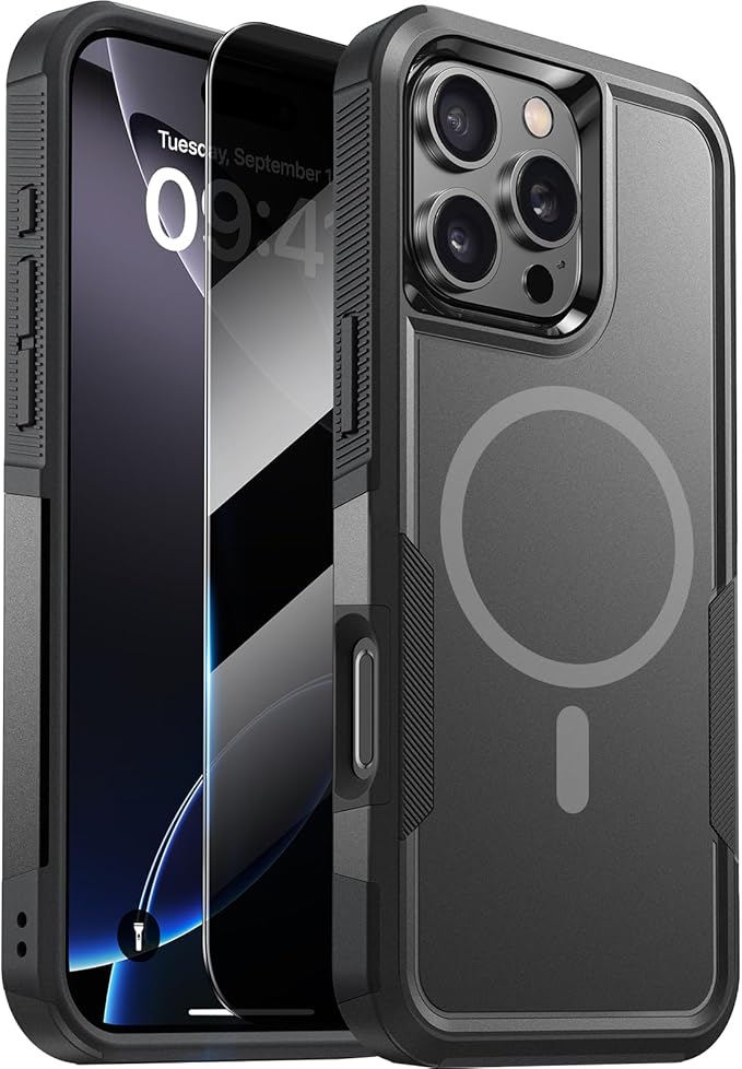 Diaclara Designed for iPhone 16 Pro Max Case, [with Privacy Screen Protector] [Anti Spy] [Military Grade Drop Protection] Heavy Duty Full-Body Shockproof Phone Case, Magnetic Black