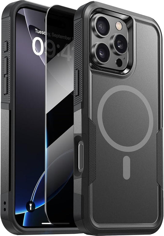 Diaclara Designed for iPhone 16 Pro Max Case, [with Privacy Screen Protector] [Anti Spy] [Military Grade Drop Protection] Heavy Duty Full-Body Shockproof Phone Case, Magnetic Black