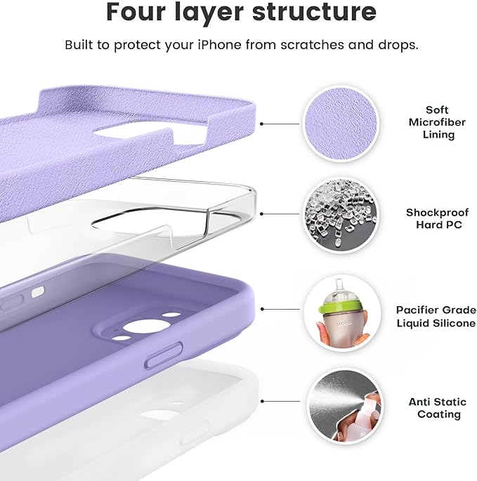 Vooii Compatible with iPhone 14 Pro Case, Liquid Silicone Upgrade [Camera Protection] [Soft Anti-Scratch Microfiber Lining] Shockproof Phone Case for iPhone 14 Pro 6.1 inch - Light Purple