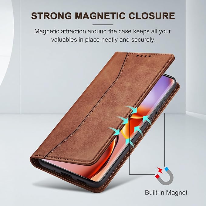 Jasonyu Flip Wallet Case for Motorola Edge+ (2023)/Moto Edge Plus (2023),Leather Magnetic Folio Cover with Card Holder,Kickstand - TPU Shockproof Durable Protective Phone Case,Brown