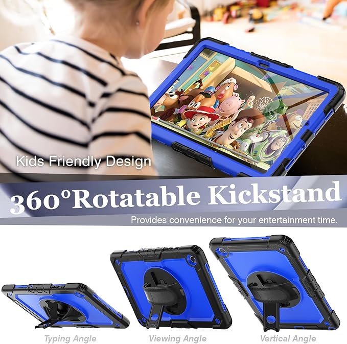 BLOSOMEET Blue Case for Samsung Galaxy Tablet A9 Plus 11 Inch 2023 with Tempered Glass Screen Protector, Pencil Holder, Kickstand, Hand Strap,Shoulder Strap