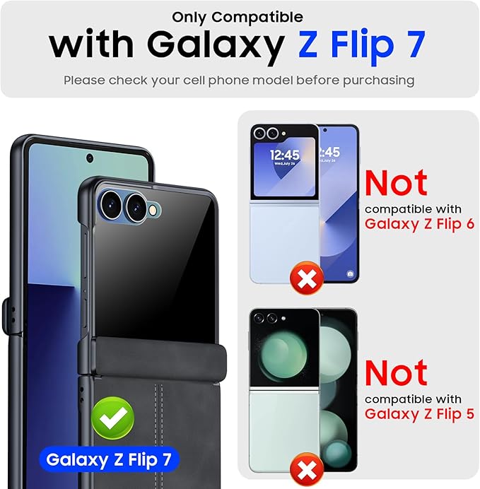 for Samsung Galaxy Z Flip 7 Case with Hinge Protection & Built-in Privacy Screen, Ultra Thin Stylish Leather Matte PC Durable Shockproof Cover Phone Case for Galaxy Z Flip 7-Black