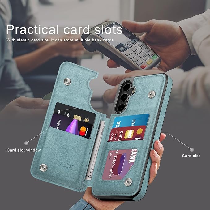 DJDUCK Designed for Samsung Galaxy S25 Plus Case Wallet with Card Holder, [Magnetic Clasp Cover] [RFID Blocking Leather Protection] Shockproof Women Men Cases for Samsung S25 Plus Sky Blue