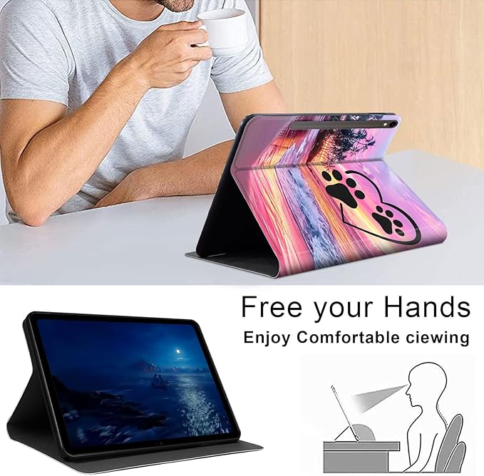 Case for Samsung Galaxy Tab S10 FE/ S9 FE 5G 10.9 Inch/Tab S9 11 Inch, Slim PU Leather Stand Cover with Auto Wake/Sleep, Multi-Angle Viewing & Shockproof, Pink Seascape