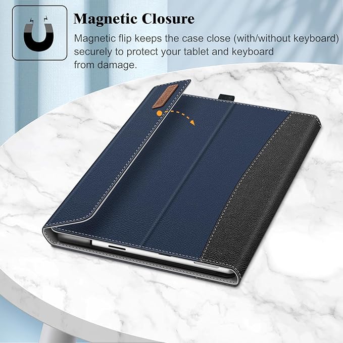 Fintie Case for 13 Inch Microsoft Surface Pro 11/10/9 - Multiple Angle Viewing Portfolio Business Cover with Pocket & Stylus Holder, Compatible with Type Cover Keyboard, Navy/Black