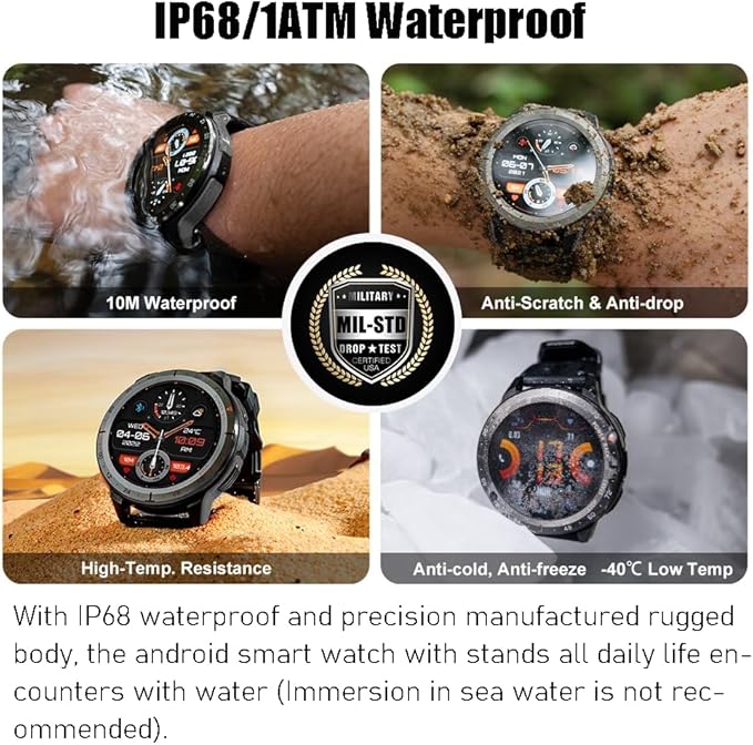 VIRAN Smart Watches for Men, 1.43'' AMOLED Fitness Watch with Pedometer and Heart Rate/Sleep/BP/Spo2 Monitor, Military Smart Watch for Android Phones and iPhone Compatible, 120+ Sports Modes (Black)