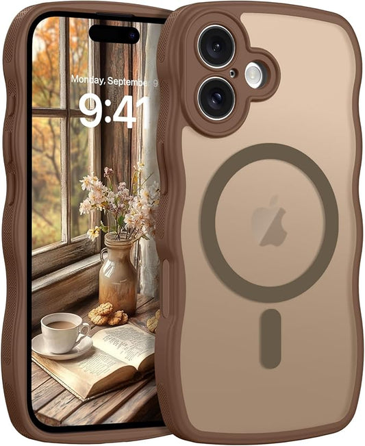 BENTOBEN for iPhone 16 Case Cute, Curly Wave iPhone16 Phone Case [Compatible with MagSafe], [Full Camera Protection] Slim Shockproof Translucent Matte 16 Magnetic Cover for Women Boys, Desert Titanium