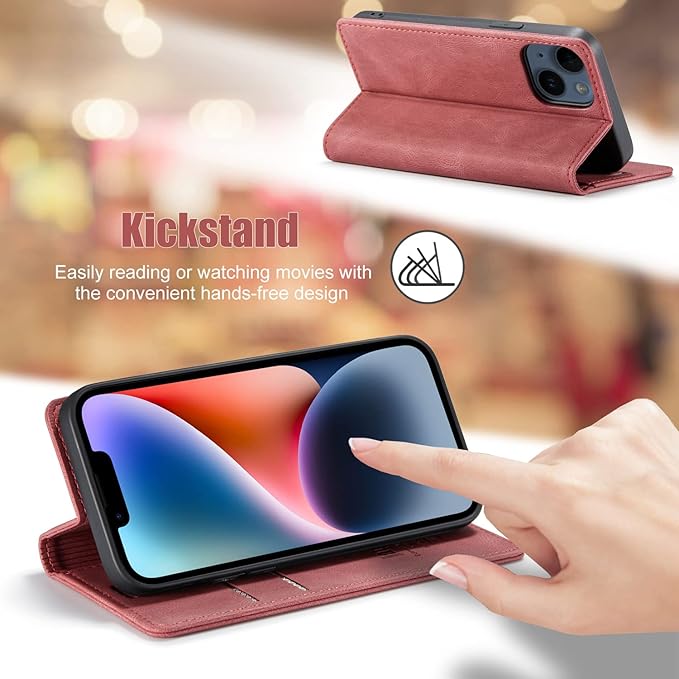 japezop iPhone 14 Wallet Case with [RFID Blocking] Card Holder Kickstand Magnetic,Leather Flip Case Wallet for iPhone 14 5G 6.1 Inch (Red)
