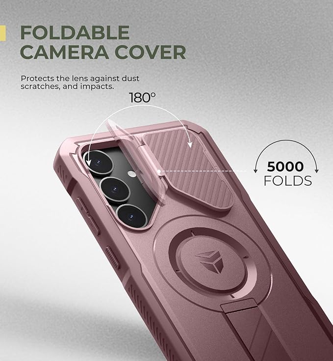 Dexnor for Samsung Galaxy S25 Plus Case with Camera Cover & Adjustable Kickstand & Built-in Screen Protector, Magnetic Rugged Shockproof Bumper Cases Heavy-Duty Protective Cover(2025),Peony Pink