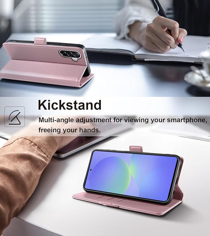 Wallet Flip Case for Samsung Galaxy A36 5G - [RFID Blocking] Luxury PU Leather Card Holder Magnetic Phone Cover with Kickstand,Shockproof Protective Case,Pink