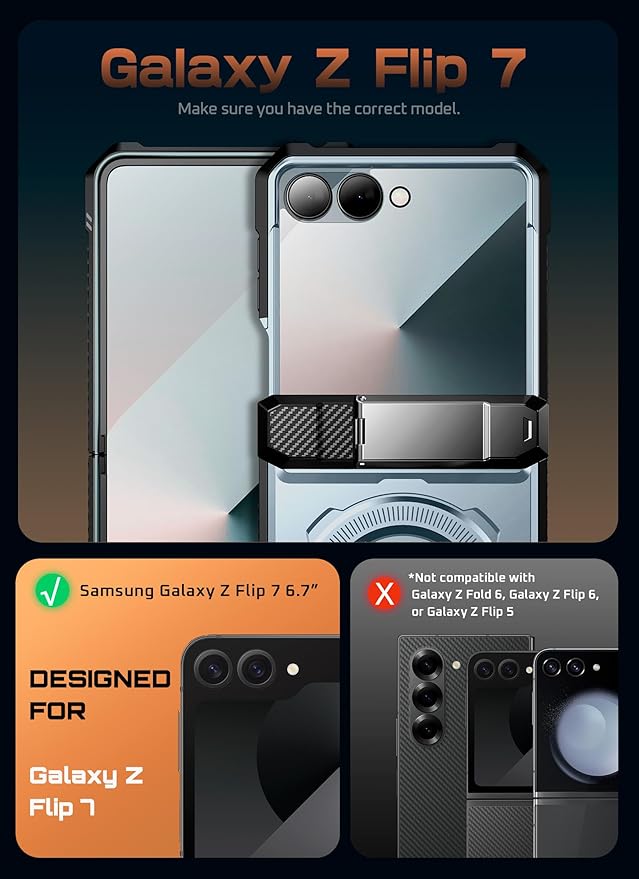SUPCASE for Samsung Galaxy Z Flip 7 Case with Stand & Front Screen Protector (Unicorn Beetle Grip), [Support MagSafe] [Hinge Protection] Full Body Military-Grade Rugged Back Phone Cover, Tilt
