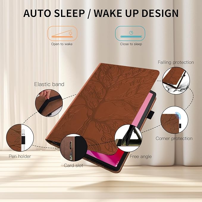 Portfolio Cover for Lenovo Tab M11 / K11, Unique Tree Design with Card Slots, Slim and Lightweight with Magnetic Auto Sleep, Precise Cutouts Case Compatible with Lenovo Tablet M11 TB-330FU Brown