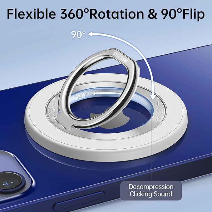 SYNCWIRE Magnetic Phone Ring Holder for MagSafe, 360° Rotation Cell Phone Grip Stand Finger Ring Kickstand Two-Sided Magnet Compatible with iPhone 17 Pro Max 16 15 14 13 12 MagSafe Accessories