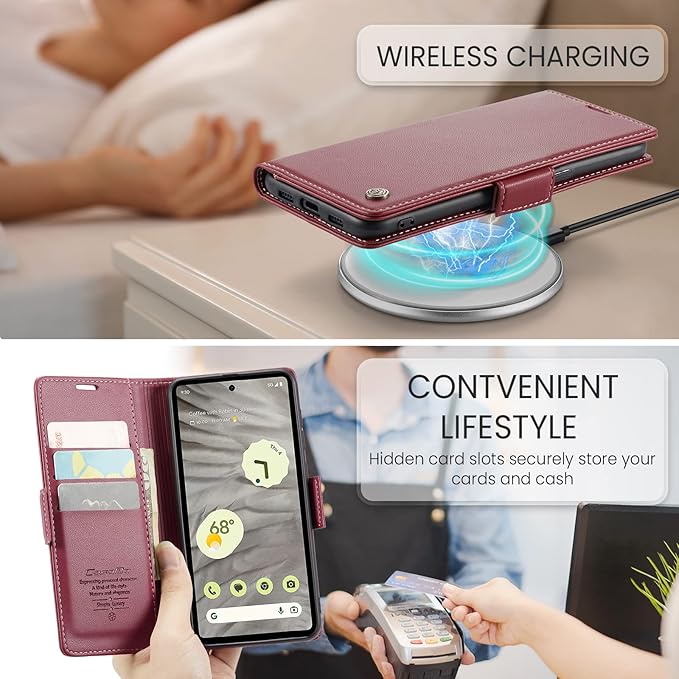 for Google Pixel 7A Case, Premium PU Leather Wallet Case Flip Cover with [RFID Blocking][Card Holder][Stand Function] Shockproof Protective for Google 7A, Red