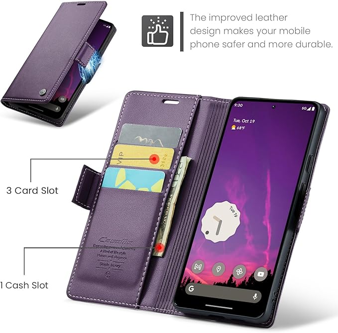 for Google Pixel 9 Pro XL Case, Premium PU Leather Wallet Case Flip Cover with [RFID Blocking][Card Holder][Stand Function] Shockproof Protective for Google 9 Pro XL, Purple