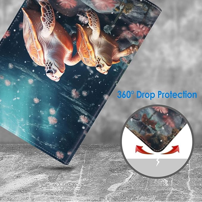 Case for Samsung Galaxy Tab S10 Lite / S10 FE / S9 FE 10.9-Inch / S9 11-Inch, Slim Lightweight PU Leather Stand Cover with Auto Wake/Sleep, Sea Turtle