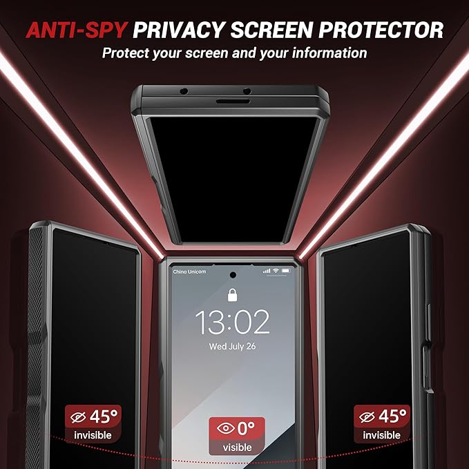 TONGATE 360° Spin Magnetic Stand for Z Fold 7 Case with Privacy Screen Protector, [Compatible with Magsafe] [Anti Spy] [360° Ring Holder]Full-Body Shockproof Case for Samsung Galaxy Z Fold 7, TiBlack