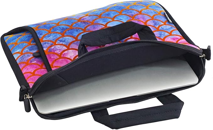 RICHEN 14 15 15.4 15.6 inch Laptop Shoulder Bag Notebook Handle Sleeve Neoprene Soft Carrying Travel Case with Accessories Pocket (14-15.6 inch, Mermaid Scale)