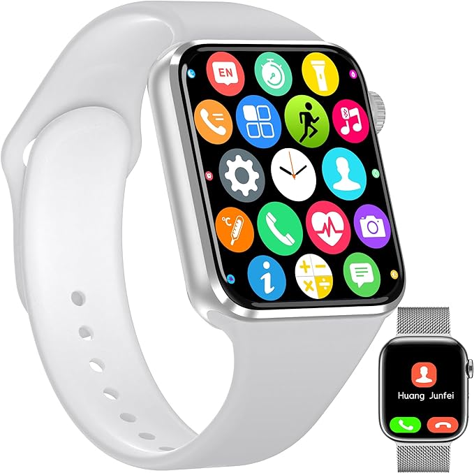 Smart Watch for Android iOS Phones Compatible iPhone Samsung, 2.09'' Fitness Activity Tracker Watch with Bluetooth Call/SMS/Sleep Monitor/Pedometer Smartwatch for Men Women with 2 Bands (White)