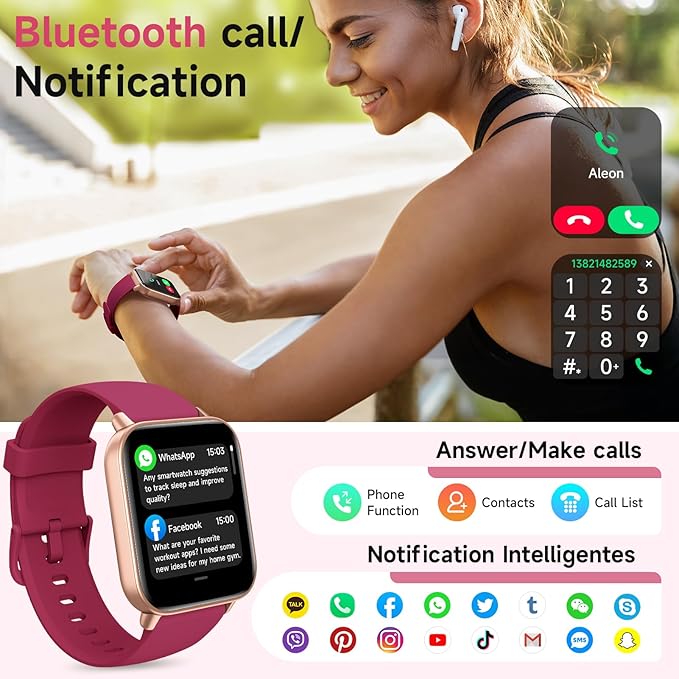 Smart Watches for Women Android & iPhone, Alexa Built-in, 1.85" Fitness Tracker with Answer/Make Calls, IP68 Waterproof Fitness Watch,Heart Rate, Sleep, SpO2 Monitor,Pedometer, Red