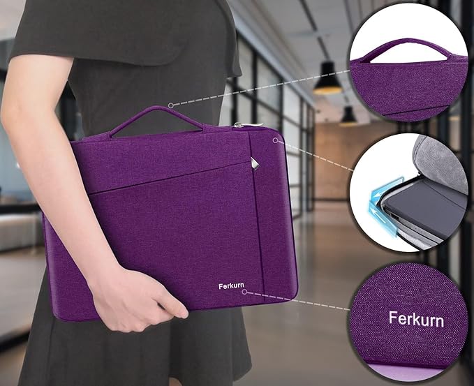 Ferkurn Purple Laptop Sleeve, 14 inch, Compatible with MacBook Pro 2021, Notebook Asus, Acer Chromebook, Handmade, Zipper