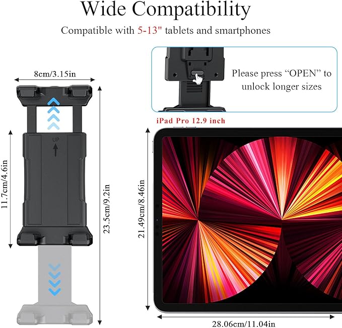 OHLPRO Car Tablet Holder - Heavy Duty Drill Base, Tablet Mount for Truck Compatible with iPad Samsung Tab 5"-13" Tablets and Phones, iPad Stand for Wall/Business/Vehicle/Desktop, etc.