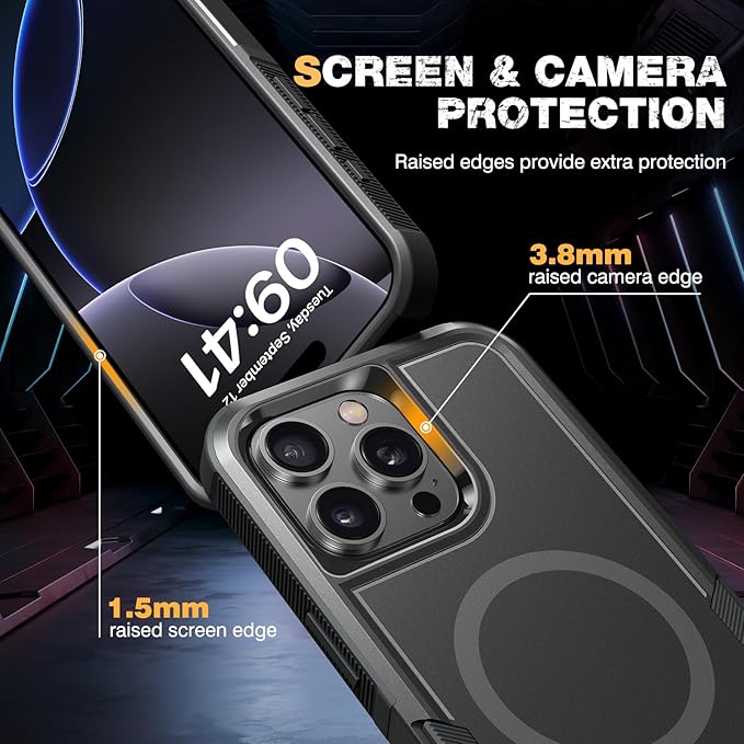 Diaclara Magnetic for iPhone 16 Pro Case, [with Privacy Screen Protector] [Anti Spy] [Military Grade Drop Protection] Heavy Duty Full-Body Shockproof Phone Case, Magnetic Black