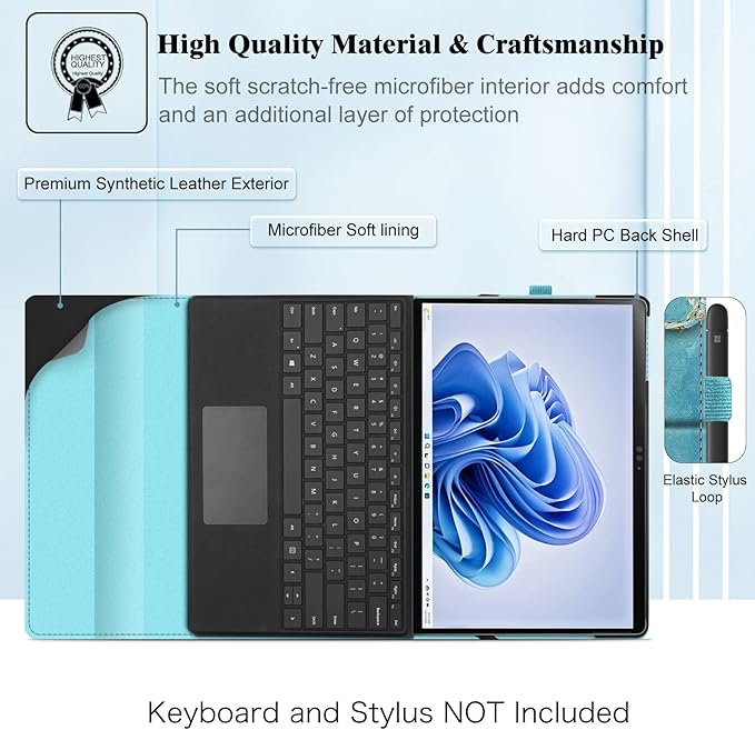 Fintie Case for 13 Inch Microsoft Surface Pro 11/10/9 - Multiple Angle Viewing Portfolio Business Cover with Pocket & Stylus Holder, Compatible with Type Cover Keyboard, Blossom