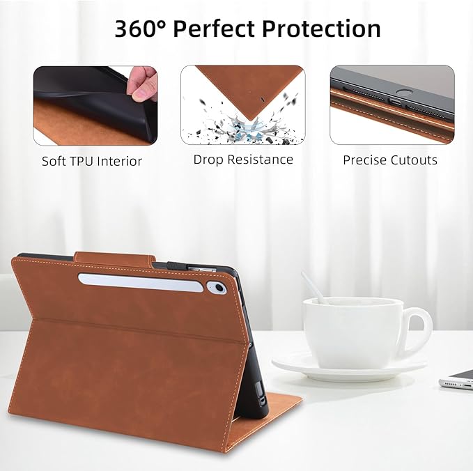 Case for Samsung Galaxy Tab S10 FE Plus 13.1 Inch 2025 Model(SM-X620/X626B) - Multi-Angle Viewing Stand Cover with Pocket and Magnetic Clasp, PU Leather Business Folio Protective Case, Brown