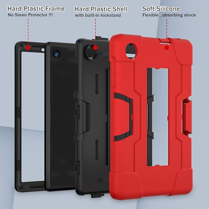 Bingcok for TCL TAB 8 LE Case, TCL TAB 8 LE Case for Kids, Heavy Duty Rugged Full-Body Hybrid Shockproof Drop Protection Cover for TCL Tab 8 LE (Model:9137W) 2023/TCL Tab 8 WiFi (Model:9132X) (2-Red)