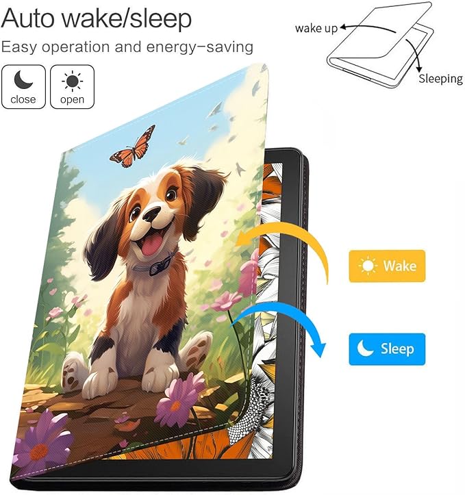 Case for Samsung Galaxy Tab S10 Lite / S10 FE / S9 FE 10.9-Inch / S9 11-Inch, Slim Lightweight PU Leather Stand Cover with Auto Wake/Sleep, Cute Puppy and Butterfly