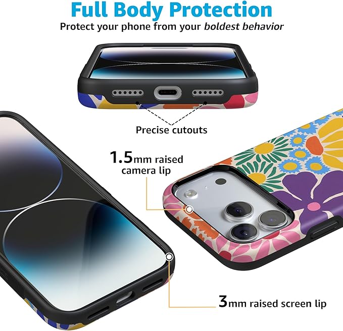 Casely iPhone 17 Pro Case | Flower Patch | Multi-Color Floral | Compatible with MagSafe | Bold Protective Design