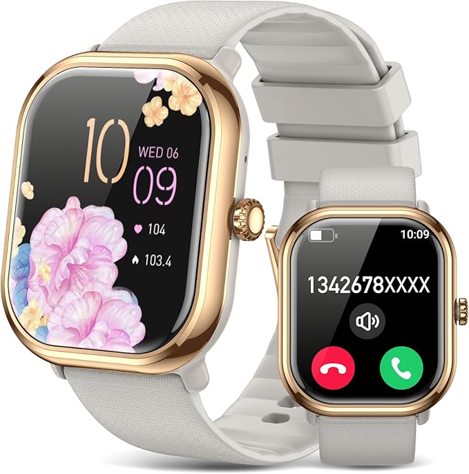 Smartwatch(Answer/Make Call), 1.96" Smart Watches for Women with 100 Sport Modes, IP68 Waterproof Fitness Tracker Compatible with iOS and Android (Gold Gray, 1.96)