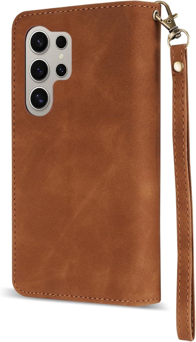 ZZXX Samsung Galaxy S24 Ultra 6.8 inch PU Leather Wallet Case with RFID Blocking, Card Slot, Kickstand (Brown)