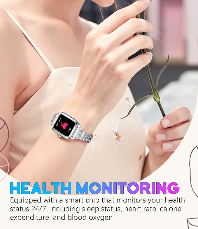 Smart Watch for Women, 1.59'' Full Touch Women's Smartwatch with Female Health Tracking, Fitness Tracker Heart Rate Monitor, Waterproof Sports Smartwatch for Android iOS (Silver Steel RT-i98)