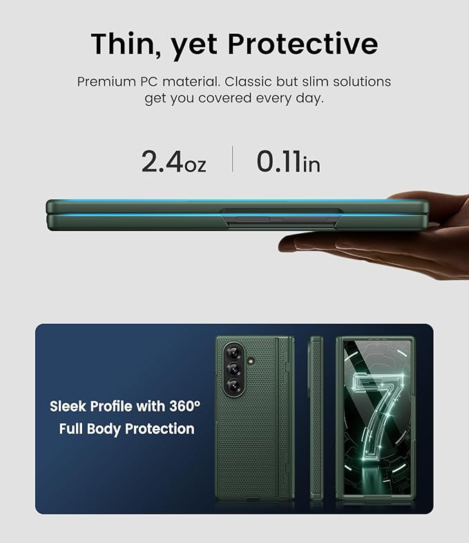 for Samsung Galaxy Z Fold 7 Case Slim with Kickstand, Full Hinge Protection, Tempered Screen Protector, Shockproof Cover, Daily Drop Protective Phone Case for Samsung Galaxy Z Fold7 2025, Green