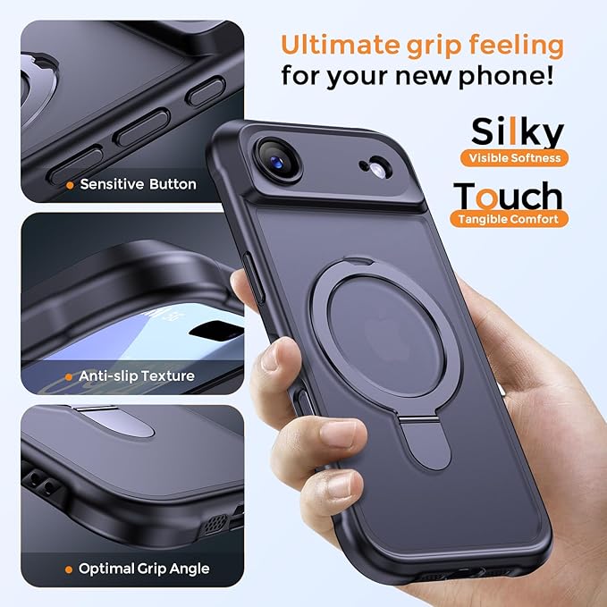 MOCCA Compatible with iPhone Air Case with Magnetic Invisible Stand [Full Camera Protection] [Compatible with Magsafe] Military Drop Shockproof Translucent Matte Phone Case Cover 6.5",Black