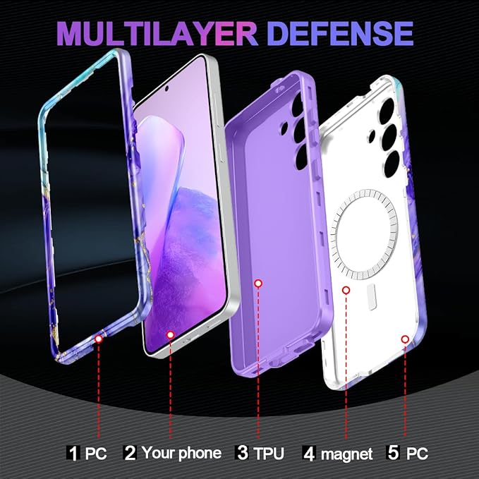 Casetego for Galaxy S25 Plus Case,Compatible with MagSafe,[Military Grade Drop Test] Full Body Protection Slim Shockproof Rugged Marble Women Case for Samsung Galaxy S25 Plus 6.7 inch,Cobalt Violet